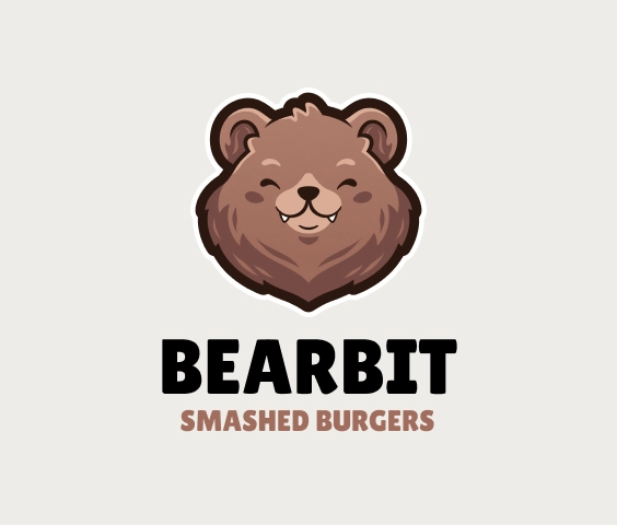 Logo til burgerrestaurant med sød bjørnemaskot