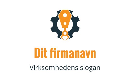 Kreativ logo design med et tannhjul og en pennespiss i oransje og blått