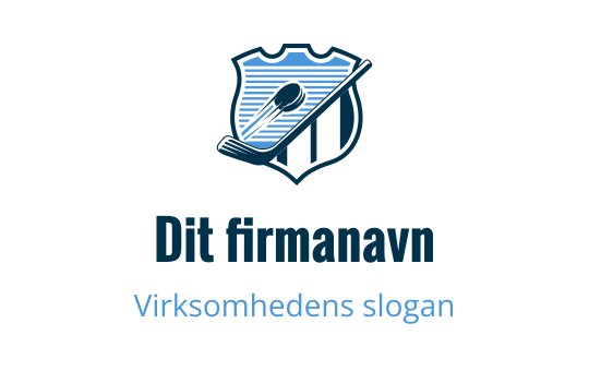 Skjoldformet logo med en golfklubbe og blå striper