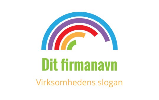Fargerik regnbue logo design med grønn tekst og lekne elementer