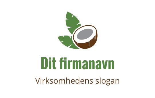 Moderne logo design av kokosnøtt med grønne blader og brun skall