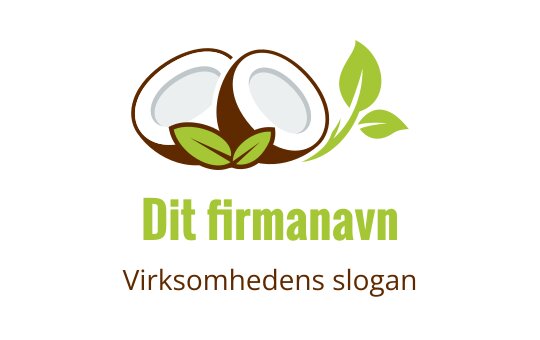 Kokosnøtt logo design med grønne blader og brune detaljer