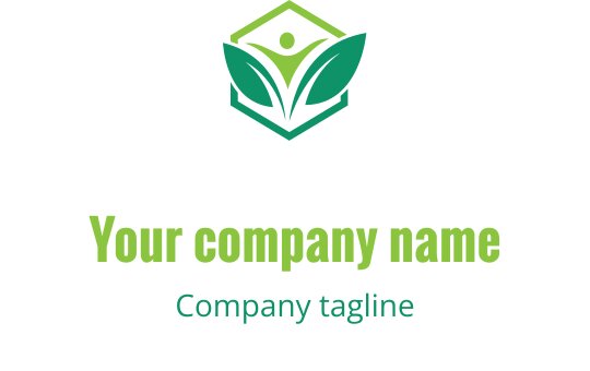 Moderne logo design med en grønn sekskant, blader og en menneskefigur