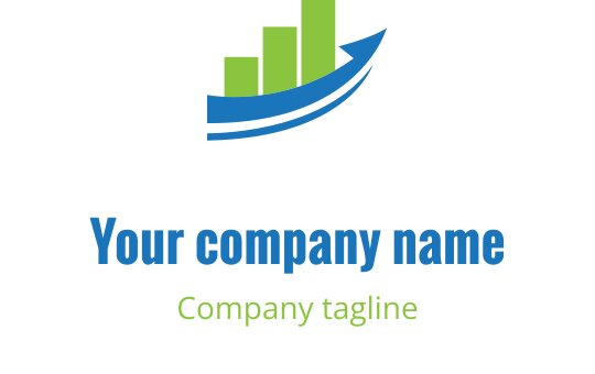 Moderne logo design med blå bølge og grønne søylediagram-elementer