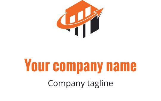 Moderne logo design med en oransje bygning og en oppoverpilt