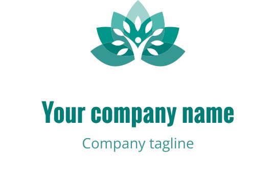 Elegant teal logo med en stilisert lotusblomst med blader