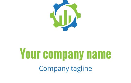 Moderne logo design med et tannhjul og søylediagram i grønt og blått