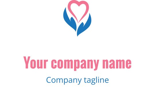Hjerte- og bladlogo i rosa og blå farger