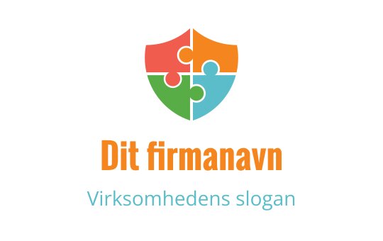 Fargerik skjoldlogo med puslespillbiter i oransje, grønn og blå