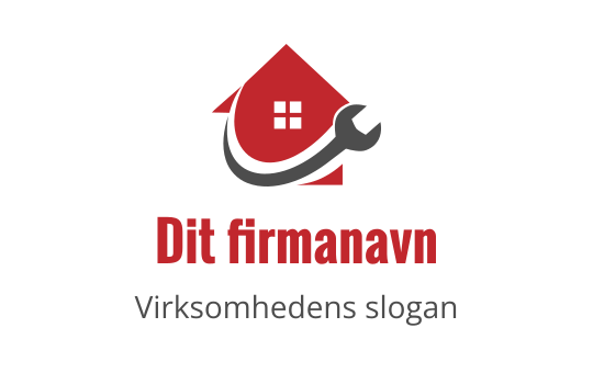 Moderne huslogo med en skiftenøkkel og rødt takelement