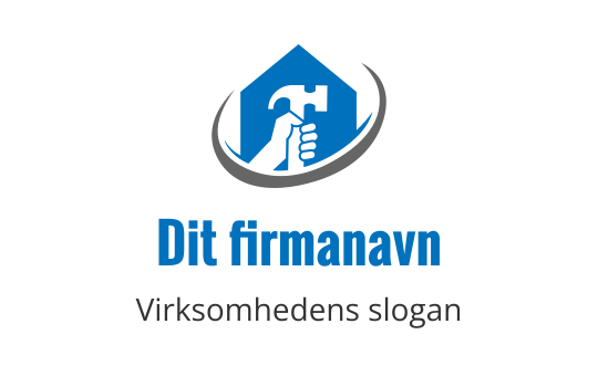 Moderne logo design med en hånd som holder en hammer inne i en blå husform
