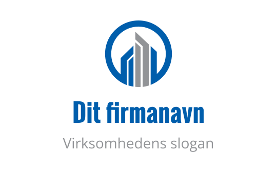 Moderne logo design med stiliserte bygninger innenfor en sirkulær blå kontur