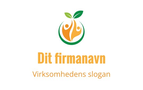 Moderne logo design med et grønt blad og abstrakte figurer i oransje