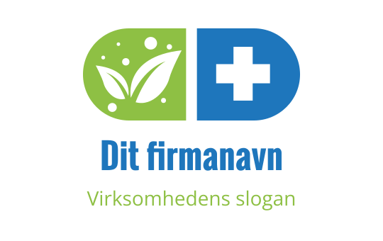 Moderne logo design med et grønt blad og et blått medisinsk kors