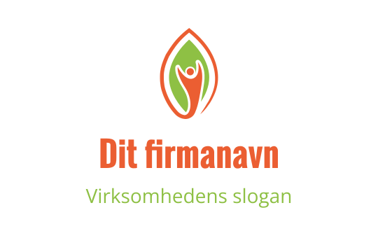 Moderne logo design med et stilisert blad og menneskefigur i oransje og grønt