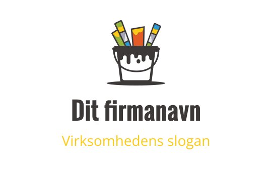 Lekent logo design med en smilende malingsbøtte og fargerike pensler