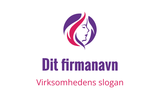Elegant logo med en kvinnes profil og flytende hår i lilla og rosa