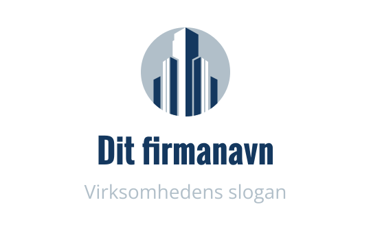 Moderne sirkulær logo med blå skyskrapere mot en lys bakgrunn