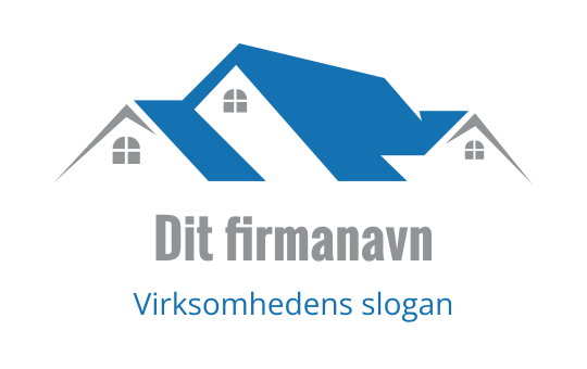 Moderne blå og grå logo med stiliserte tak og vinduer