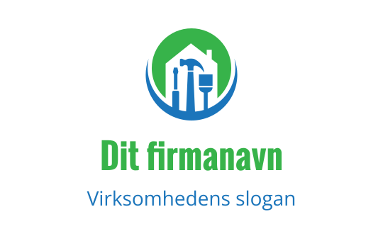 Moderne logo design med hus silhuett og rørleggerelementer i grønt og blått