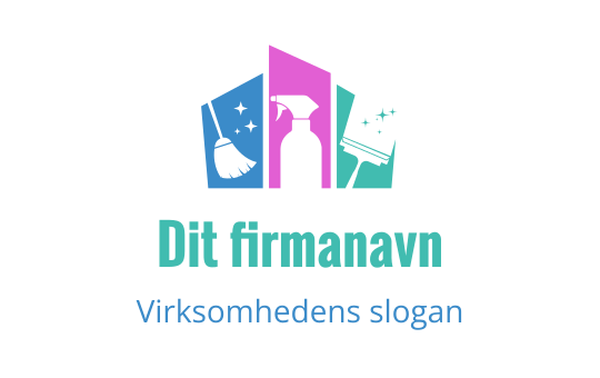 Fargerik logo med rengjøringsverktøy og en sprayflaske
