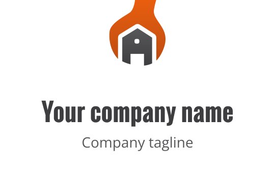 Fet logo design med en oransje tannhjul, brune detaljer og grå tekst