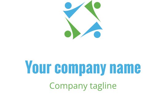 Fargerik logo med sammenkoblede former i blått og grønt