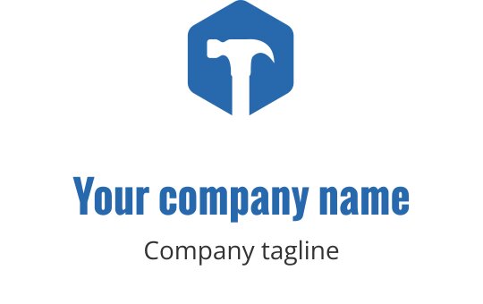 Moderne blå hammer logo design innenfor en sekskantet form