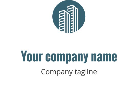 Moderne logo design i teal med en stilisert hus-silhuett