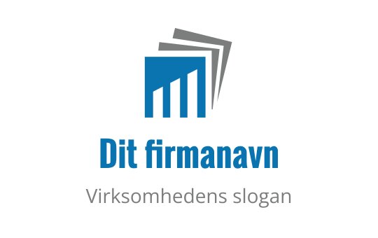 Moderne blå logo med stablede dokumenter og en bygning silhuett
