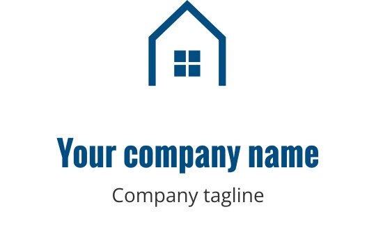Teal logo med stilisert bygning silhuett og geometriske former