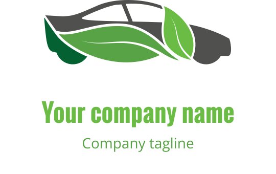 Moderne billogo design med grønne blader og en strømlinjeformet silhuett