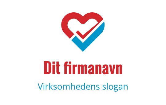 Hjerte logo design med røde og blå elementer i sjekkmerkeform