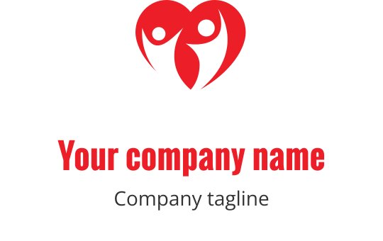 Hjerteformet logo med to figurer i rødt og svart