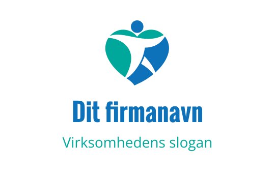 Hjerteformet logo med en stilisert menneskefigur i blått og grønt