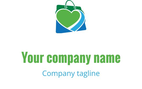 Kreativ hjerte logo design med grønne og teal shoppingelementer