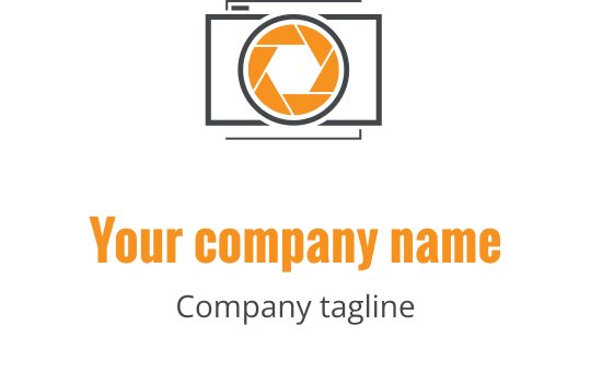 Moderne logo design med et grått kameralinse og oransje detaljer