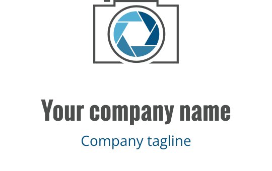 Moderne logo design med et stilisert kameralinse i grått og teal