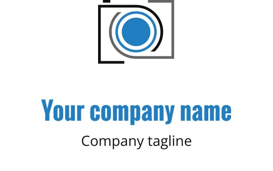 Moderne logo design med et blått og grått kameralinse med slank svart kontur