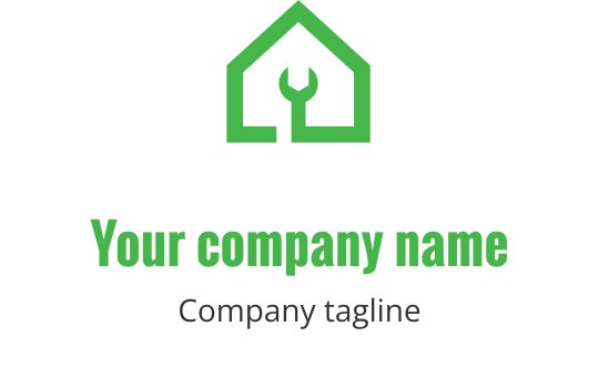 Moderne grønt hus logo design med en skiftenøkkel inne i taklinjen