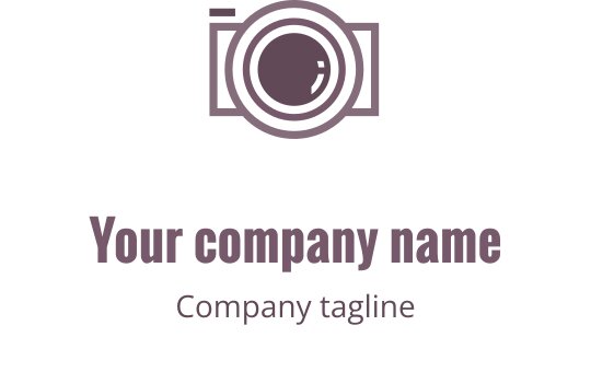 Kreativ logo design i lilla og brun med et stilisert kamera