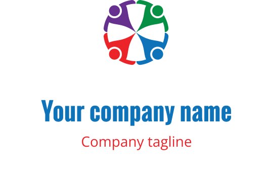 Fargerik logo med sammenkoblede figurer i lilla, grønn, rød og teal