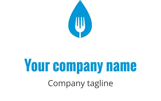 Moderne blå logo med stiliserte gafler i en dynamisk oppsett