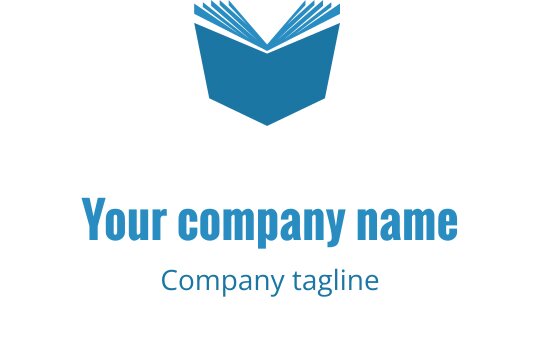 Moderne blå boklogo med stiliserte sider og ren typografi