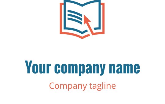 Moderne logo design av en åpen bok med en pil og sterke farger