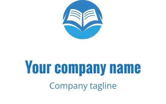 Moderne blå logo med en åpen bok og sirkulær bakgrunn