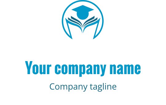 Moderne logo design med en åpen bok og eksamenshatt i blått