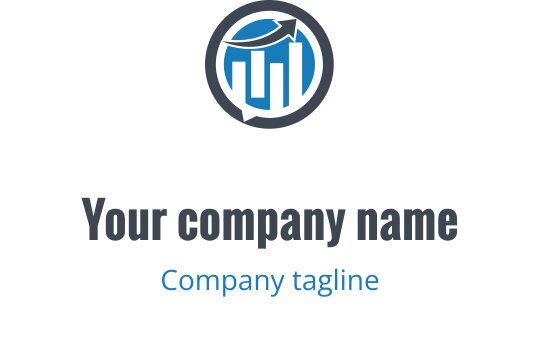 Moderne logo design med en sirkulær graf og oppoverpilt i blått