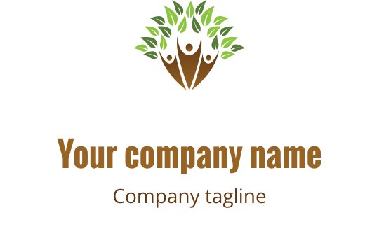 Moderne logo design med et tre, menneskefigurer og grønne blader
