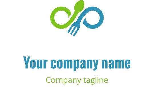 Moderne logo design med en gaffel og skje i grønn og blå